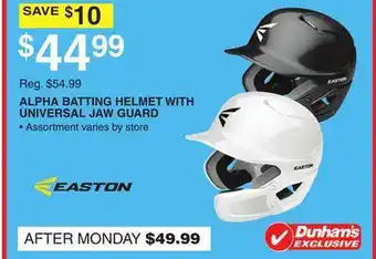 Dunham's Sports ALPHA BATTING HELMET WITH UNIVERSAL JAW GUARD offer