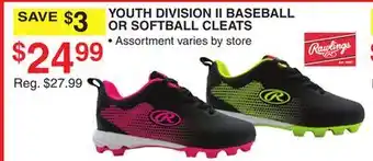 Dunham's Sports RAWLINGS YOUTH DIVISION II BASEBALL OR SOFTBALL CLEATS offer