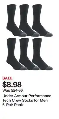 Cabela's Under Armour Performance Tech Crew Socks for Men 6-Pair Pack offer