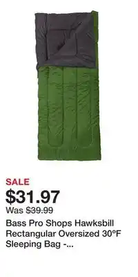 Cabela's Bass Pro Shops Hawksbill Rectangular Oversized 30ºF Sleeping Bag - Cactus Green offer