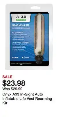 Cabela's Onyx A33 In-Sight Auto Inflatable Life Vest Rearming Kit offer