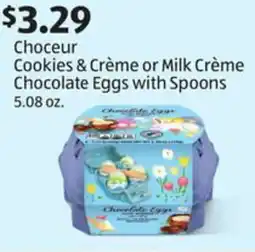 Aldi Choceur Cookies & Crème or Milk Crème Chocolate Eggs with Spoons offer