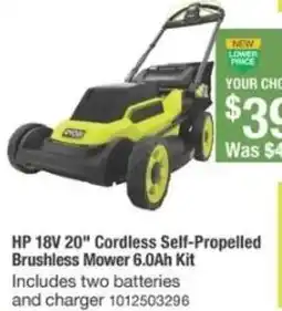 The Home Depot Ryobi HP 18V 20" Cordless Self-Propelled Brushless Mower 6.0Ah Kit offer