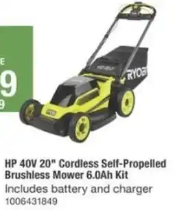 The Home Depot Ryobi HP 40V 20" Cordless Self-Propelled Brushless Mower 6.0Ah Kit offer