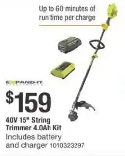 The Home Depot Ryobi 40V 15" String Trimmer 4.0Ah Kit offer