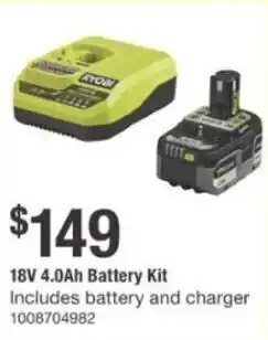 The Home Depot 18V 4.0Ah Battery Kit offer