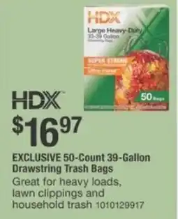 The Home Depot EXCLUSIVE 50-Count 39-Gallon Drawstring Trash Bags offer