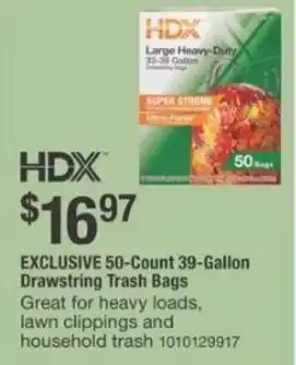 The Home Depot EXCLUSIVE 50-Count 39-Gallon Drawstring Trash Bags offer