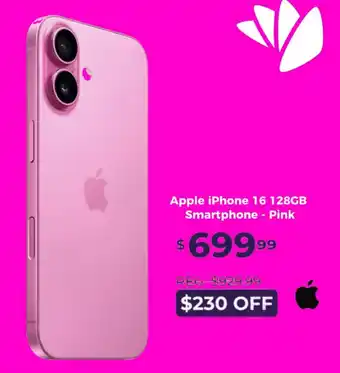 Curacao Apple iPhone 16 128GB Smartphone Pink offer