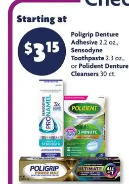 Family Dollar Poligrip Denture Adhesive 2.2 oz., Sensodyne Toothpaste 2.3 oz., or Polident Denture Cleansers 30 ct offer