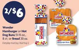 Family Dollar Wonder Hamburger or Hot Dog Buns 13-15 oz., 8 ct. or Bread 20 oz offer