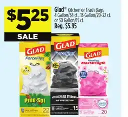 Dollar General Glad Kitchen or Trash Bags 4 Gallon/34 ct., 13 Gallon/20-22 ct. or 30 Gallon/15 ct offer