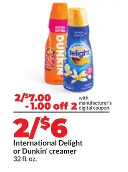 Hy-Vee International Delight or Dunkin' creamer offer