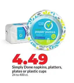 Hy-Vee Simply Done napkins, platters, plates or plastic cups offer