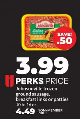 Hy-Vee Johnsonville frozen ground sausage, breakfast links or patties offer