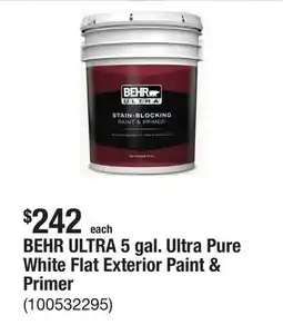 The Home Depot BEHR ULTRA 5 gal. Ultra Pure White Flat Exterior Paint & Primer offer