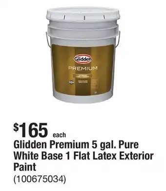 The Home Depot Glidden Premium 5 gal. Pure White Base 1 Flat Latex Exterior Paint offer