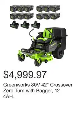 Costco Greenworks 80V 42 Crossover Zero Turn with Bagger, 12 4AH Batteries and 3 Dual Port Rapid Chargers offer