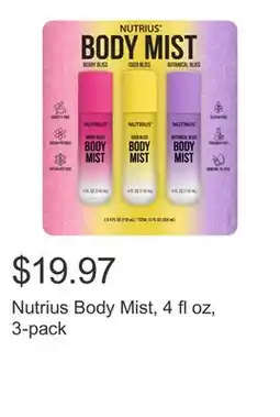 Costco Nutrius Body Mist, 4 fl oz, 3-pack offer