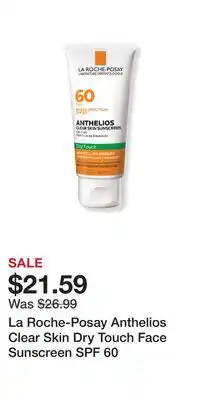 Ulta Beauty La Roche-Posay Anthelios Clear Skin Dry Touch Face Sunscreen SPF 60 offer