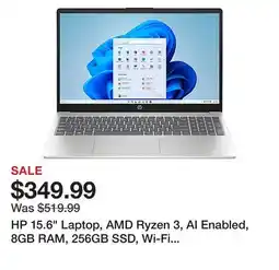 Office Depot HP 15.6 Laptop, AMD Ryzen 3, AI Enabled, 8GB RAM, 256GB SSD, Wi-Fi 6, Windows 11 Home (15-fc0013od) offer