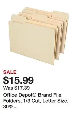 Office Depot Office Depot Brand File Folders, 1/3 Cut, Letter Size, 30% Recycled, Manila, Pack Of 100 Folders offer