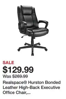 Office Depot Realspace Hurston Bonded Leather High-Back Executive Office Chair, Black, BIFMA Compliant offer