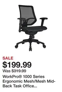 Office Depot WorkPro 1000 Series Ergonomic Mesh/Mesh Mid-Back Task Office Chair, Black/Black, BIFMA Compliant offer