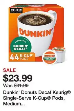 Office Depot Dunkin' Donuts Decaf Keurig Single-Serve K-Cup Pods, Medium Roast, Box of 44 K-Cup Pods offer