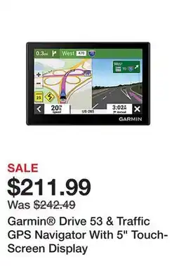 Office Depot Garmin Drive 53 & Traffic GPS Navigator With 5 Touch-Screen Display offer