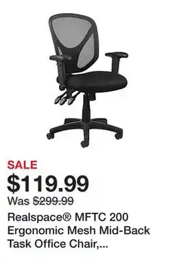 Office Depot Realspace MFTC 200 Ergonomic Mesh Mid-Back Task Office Chair, Black, BIFMA Compliant offer