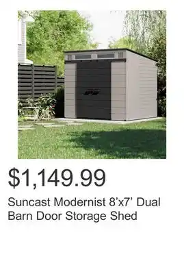 Costco Suncast Modernist 8'x7' Dual Barn Door Storage Shed offer