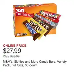 Costco M&M's, Skittles and More Candy Bars, Variety Pack, Full Size, 30-count offer