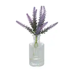 Walmart Mainstays 10.5 Artificial Lavender Flower Stems in Ribbed Glass Vase offer