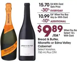 Ralphs Bread & Butter, Mionetto or Edna Valley Cabernet offer