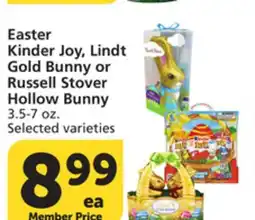 Vons Easter Kinder Joy, Lindt Gold Bunny or Russell Stover Hollow Bunny 3.5-7 oz offer