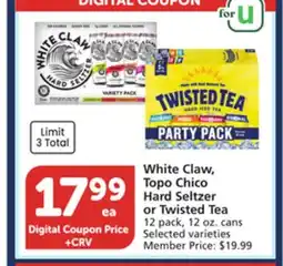 Vons White Claw, Topo Chico Hard Seltzer or Twisted Tea offer