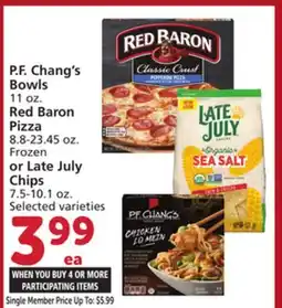 Vons P.F. Chang's Bowls 11 oz. Red Baron Pizza 8.8-23.45 oz. Frozen or Late July Chips 7.5-10.1 oz offer