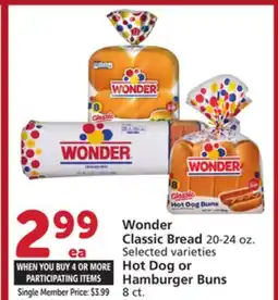 Vons Wonder Classic Bread 20-24 oz. Selected varieties Hot Dog or Hamburger Buns 8 ct offer