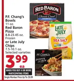 Albertsons P. F. Chang's Bowls 11 oz., Red Baron Pizza 8.8-23.45 oz. Frozen or Late July Chips 7.5-10.1 oz offer