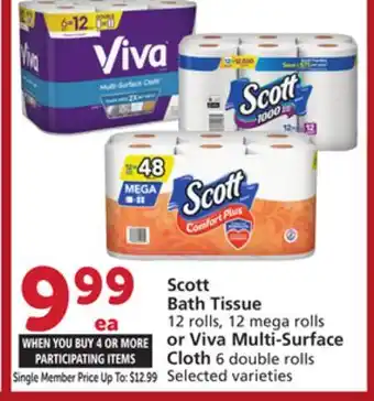 Albertsons Scott Bath Tissue 12 rolls, 12 mega rolls or Viva Multi-Surface Cloth 6 double rolls offer