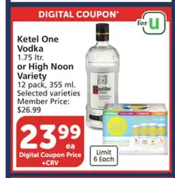 Albertsons Ketel One Vodka 1.75 ltr. or High Noon Variety 12 pack, 355 ml offer