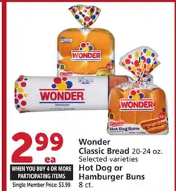 Albertsons Wonder Classic Bread 20-24 oz. Selected varieties Hot Dog or Hamburger Buns 8 ct offer