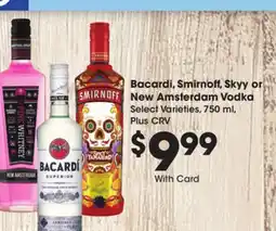 Ralphs Bacardi, Smirnoff, Skyy or New Amsterdam Vodka offer