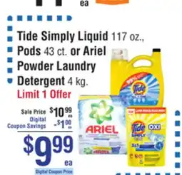 Smart & Final Tide Simply Liquid, Pods or Ariel Powder Laundry Detergent offer