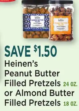 Heinen's Heinen's Peanut Butter Filled Pretzels 24 OZ. or Almond Butter Filled Pretzels 18 OZ offer