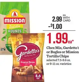 Mariano's Chex Mix, Gardetto's or Bugles or Mission Tortilla Chips offer