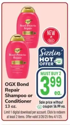 Jewel-Osco OGX Bond Repair Shampoo or Conditioner offer