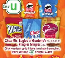 Jewel-Osco Chex Mix, Bugles or Gardetto's 7.5 - 8.6 oz. or Pringles Mingles 2 oz offer