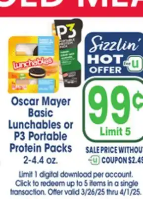 Jewel-Osco Oscar Mayer Basic Lunchables or P3 Portable Protein Packs offer